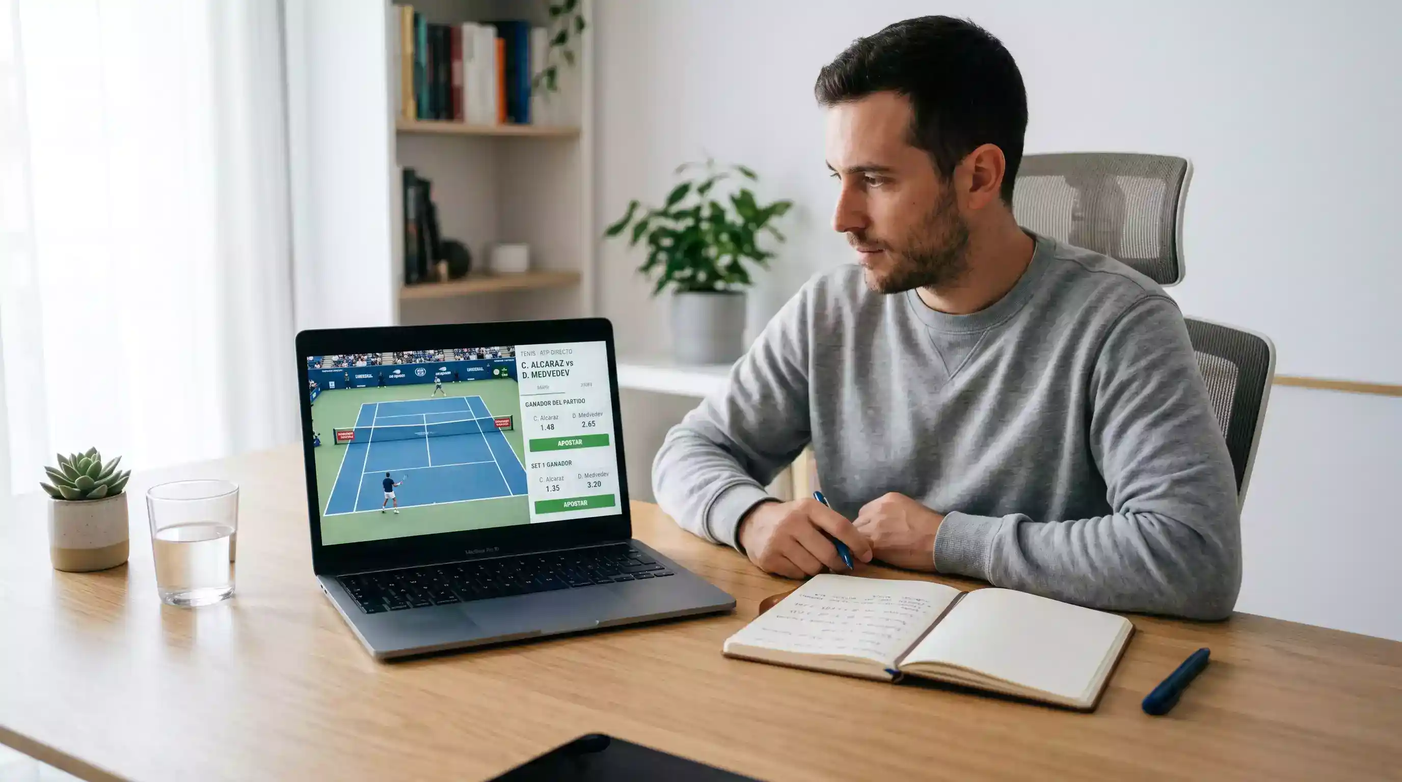 Pantalla de operador con los principales mercados de apuestas de tenis